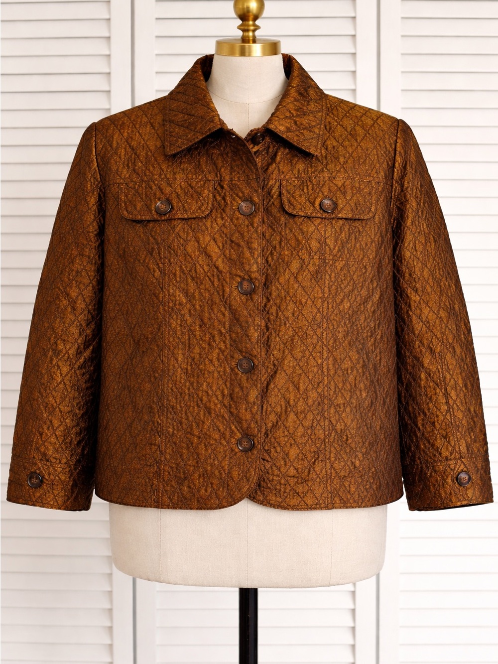 Laura Ashley Quilted Metallic Brown Jacket